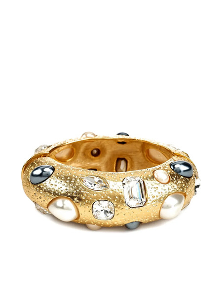  Kenneth Jay Lane Pearl-crystal Bangle Bracelet - Gold 