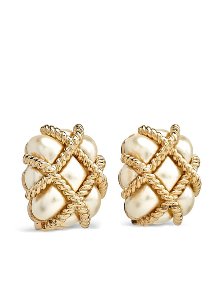  Kenneth Jay Lane Quilted Pearl Clip Earrings - Gold 