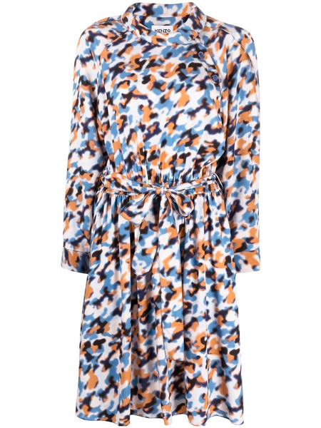  Kenzo Abstract-print Drawstring-waist Midi Dress - Blue 