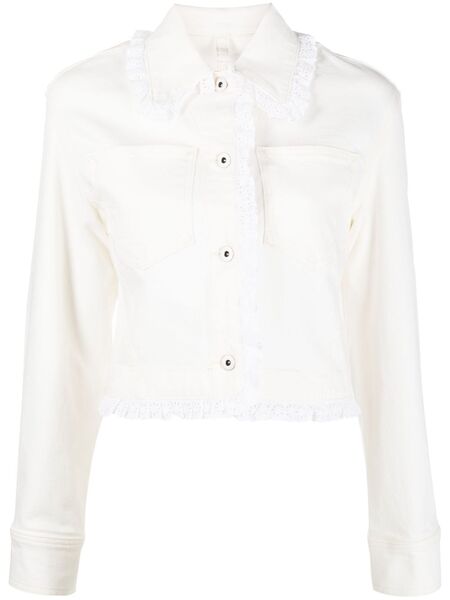  Kenzo Broderie-anglaise Cropped Denim Jacket - Neutrals 