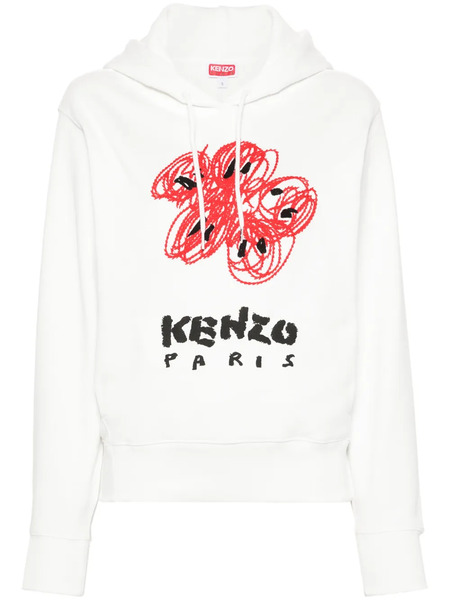  Kenzo Drawn Flowers Embroidered Hoodie - White 