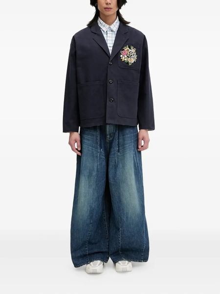  Kenzo Floral-embroidered Button-up Shirt Jacket - Blue 