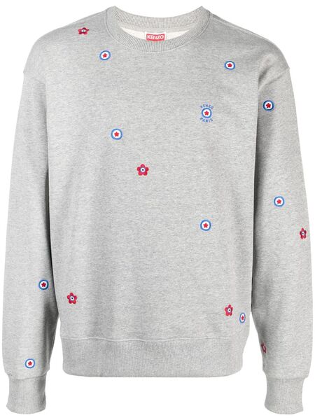  Kenzo Floral-embroidered Cotton Sweatshirt - Grey 