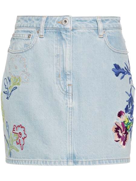  Kenzo Floral-embroidered Denim Mini Skirt - Blue 