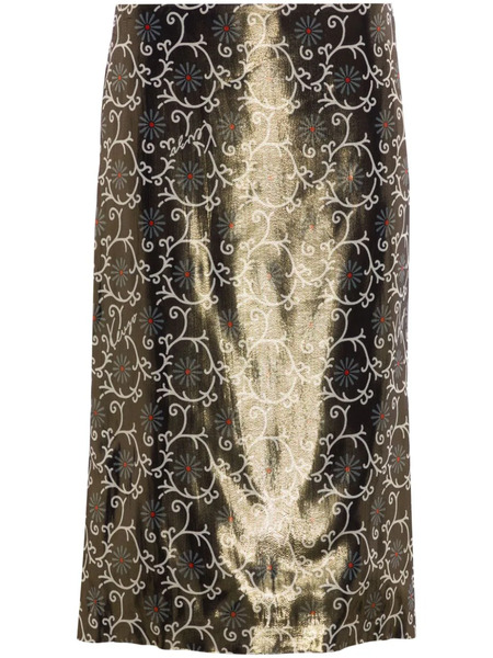  Kenzo Floral-print Lamé Pencil Skirt - Gold 