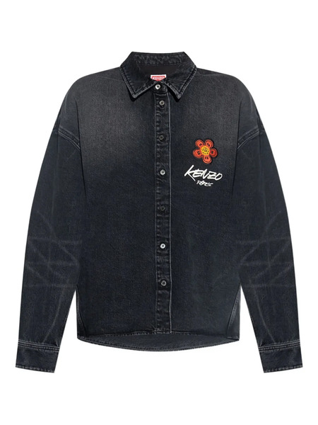  Kenzo Flower-embroidered Denim Shirt - Black 
