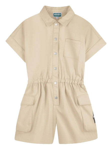  Kenzo Kids Buttoned Utility-pockets Playsuit - Neutrals 