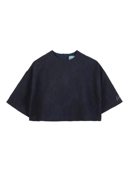  Kenzo Kids Floral-embroidered Cropped Blouse - Blue 