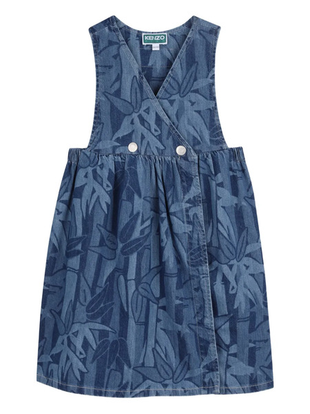  Kenzo Kids Foliage-print Denim Dress - Blue 