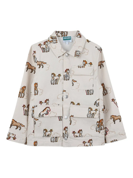  Kenzo Kids Horse Print Collared Jacket - Neutrals 
