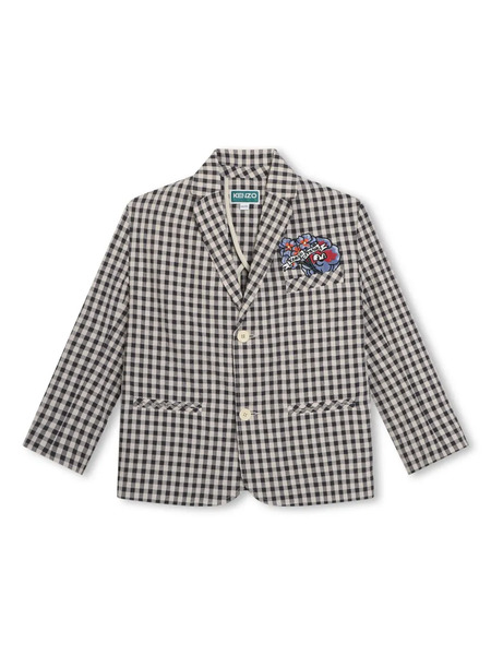  Kenzo Kids Logo-embroidered Gingham Blazer - Neutrals 