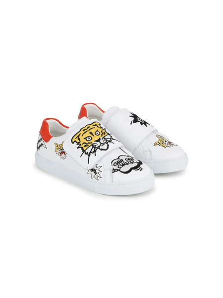  Kenzo Kids Logo-patch Leather Sneakers - White 
