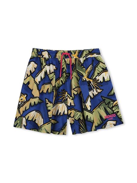  Kenzo Kids Printed Cotton Shorts - Blue 
