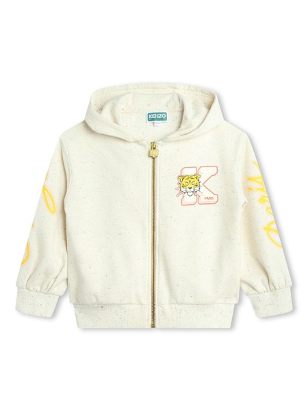  Kenzo Kids Tiger Head-logo Zipped-up Cardigan - Neutrals 