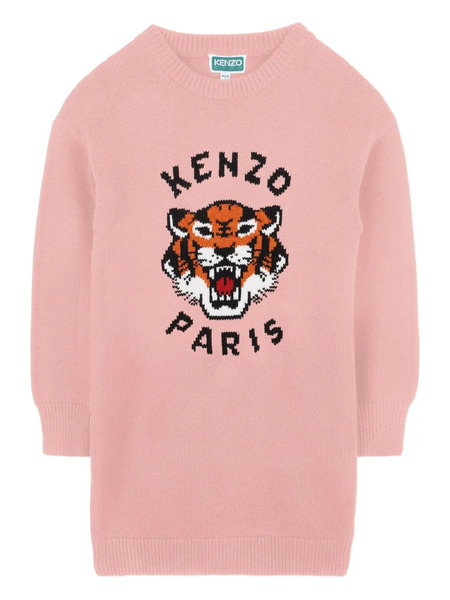  Kenzo Kids Tiger-jacquard Knitted Dress - 47h Atomic Pink 