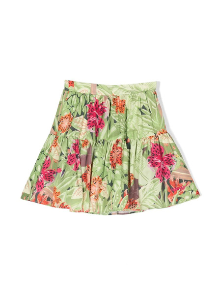  Kenzo Kids Tropical-print Tiered Skirt - Green 