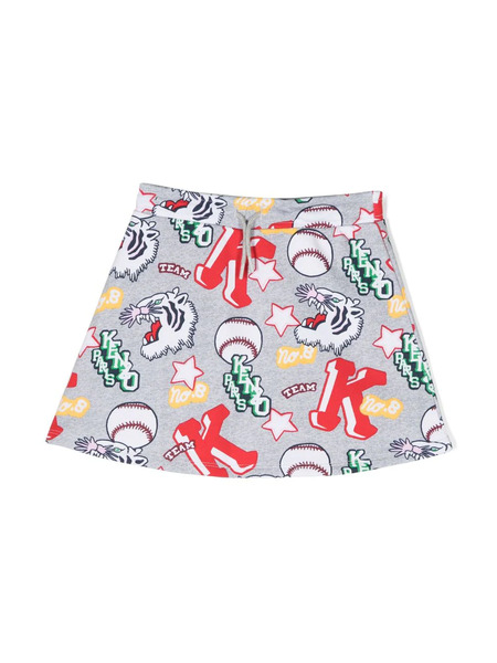  Kenzo Kids Varsity Tiger-print Drawstring Skirt - Grey 