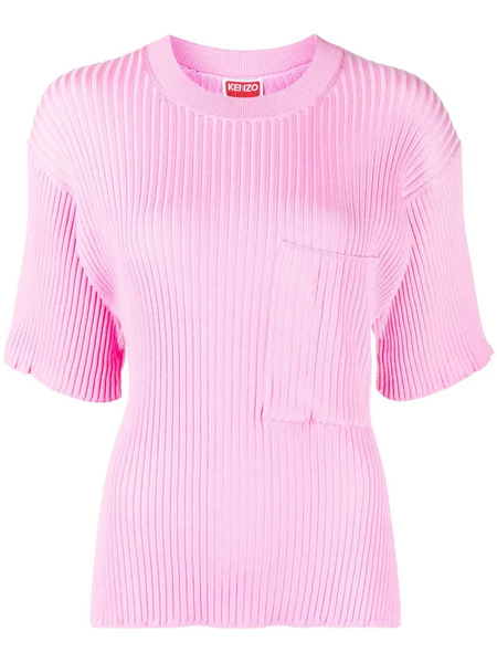  Kenzo Logo-patch Ribbed Short-sleeve Top - Pink 