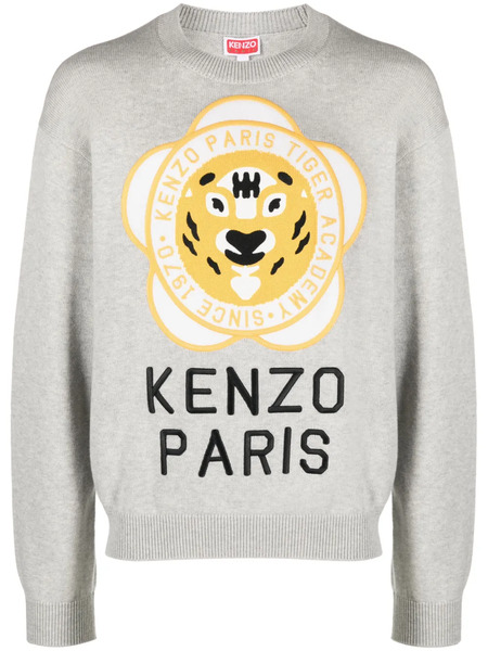  Kenzo Logo-patch Wool-cotton Jumper - Grey 