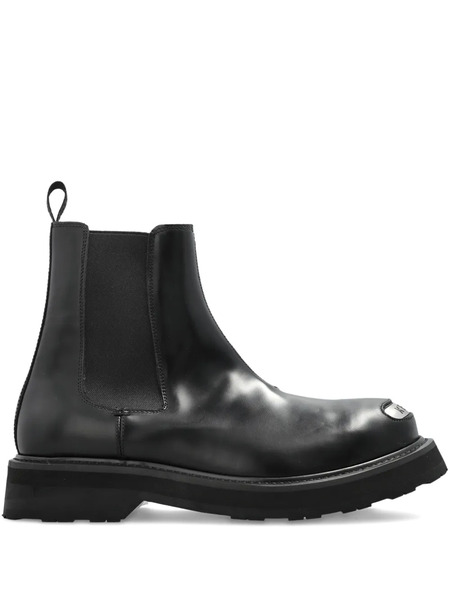  Kenzo Logo Plaque Leather Boots - Black 