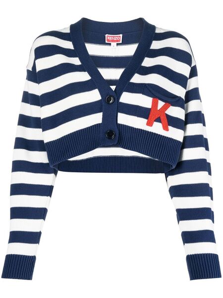  Kenzo Nautical Stripes Cropped Cardigan - Blue 