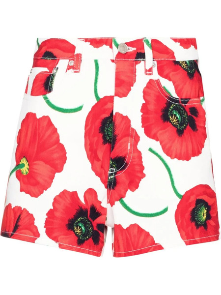  Kenzo Poppy-print Mini Shorts - White 
