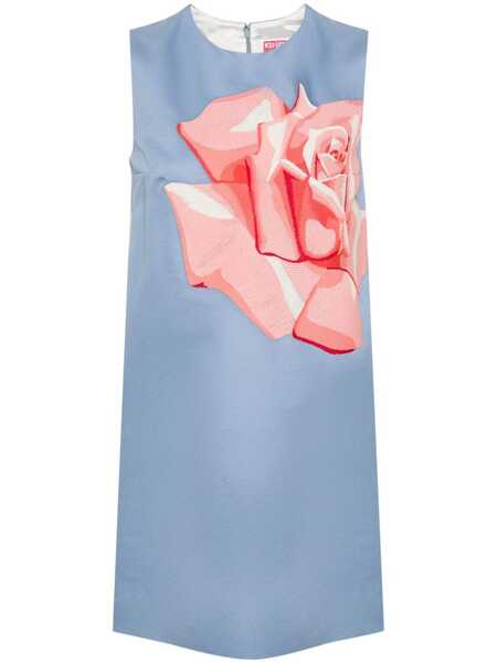  Kenzo Rose-embroidered Mini Dress - Blue 