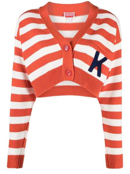  Kenzo Striped Cropped Cardigan - Orange 