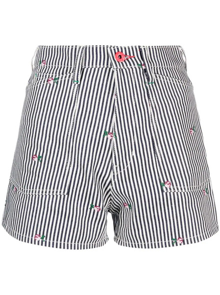  Kenzo Striped Embroidered High-waisted Shorts - White 