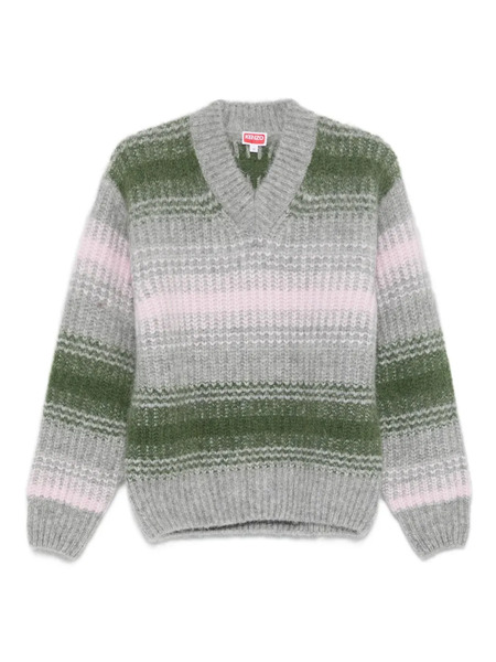  Kenzo Striped V-neck Sweater - Grey 