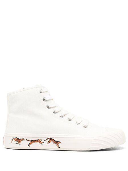  Kenzo Tiger-print Lace-up Sneakers - White 