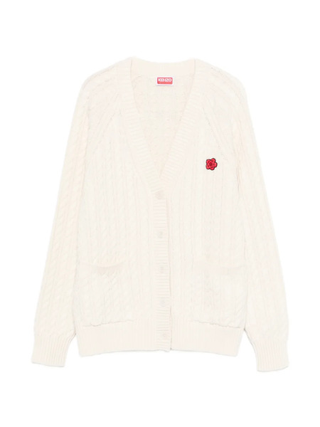  Kenzo V-neck Flower-embroidered Cardigan - Neutrals 