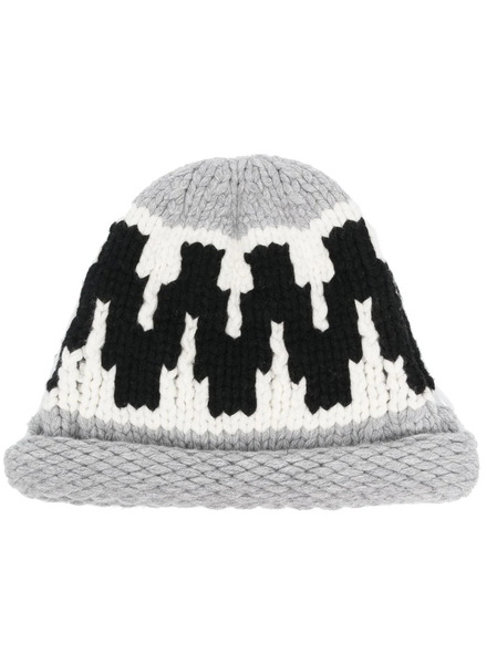  Kenzo Zigzag-knit Beanie Hat - Grey 