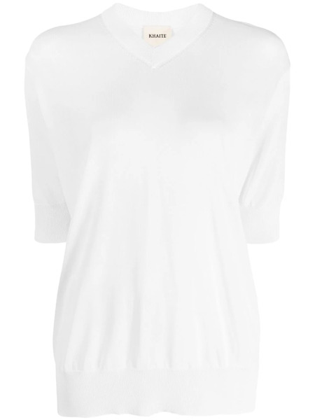  Khaite Fine-knit V-neck Sweatshirt - White 