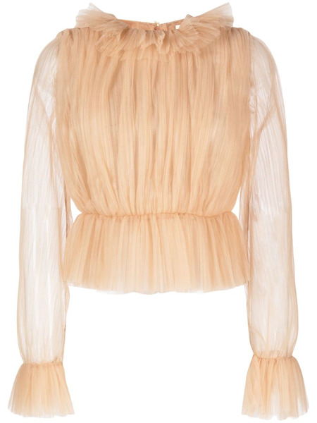  Khaite Long-sleeve Tulle Blouse - Neutrals 