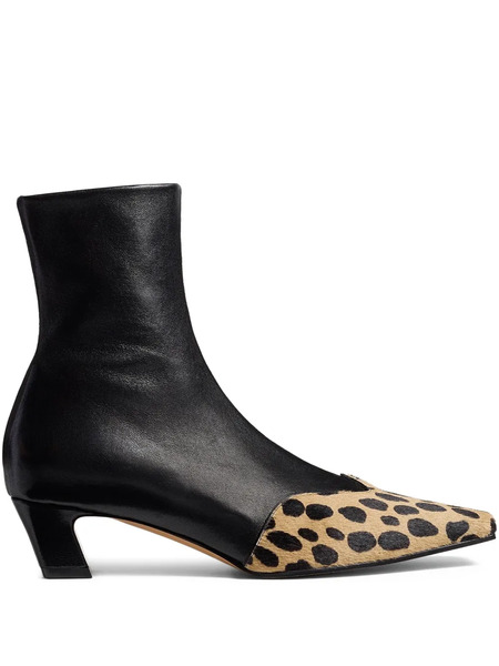  Khaite 40mm Nevada Hyena-print Square Toe Boots - Black 