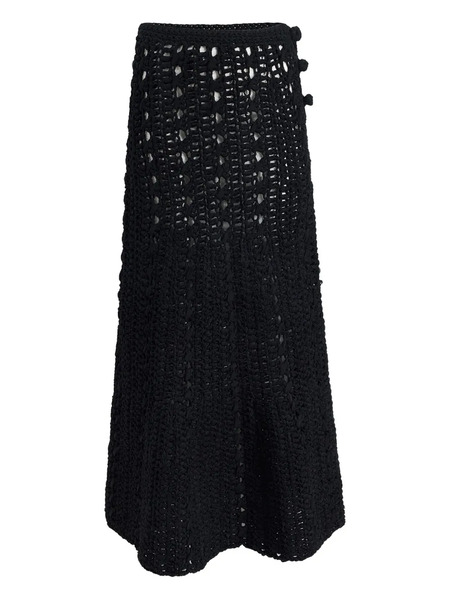  Khaite Ryder Pompom Crochet Maxi Skirt - Black 