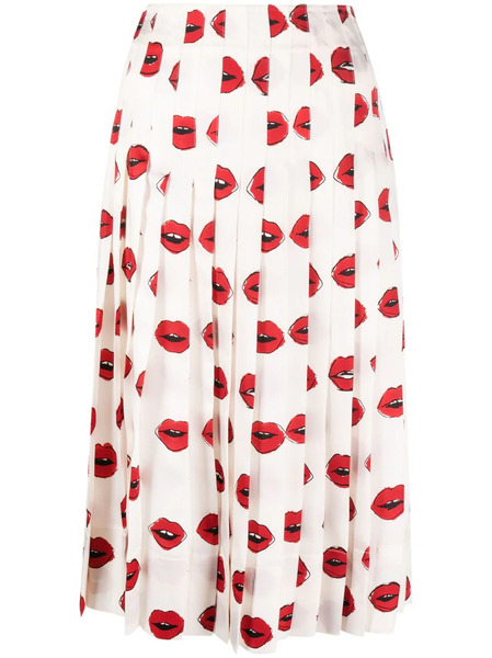  Khaite Tudi Lip-print Pleated Skirt - White 