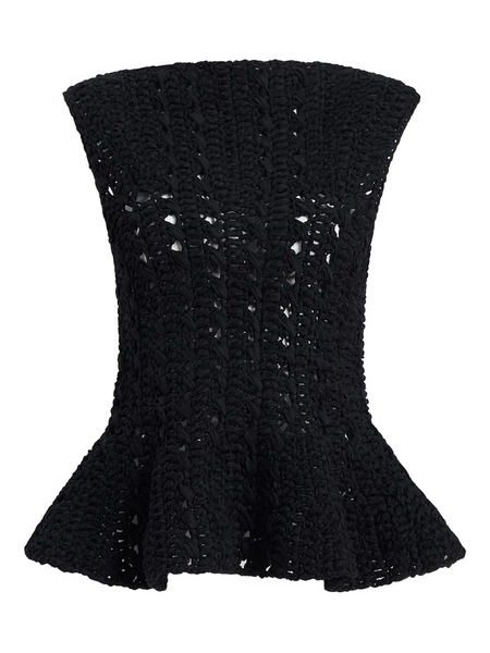  Khaite Yuka Crochet Peplum Top - Black 