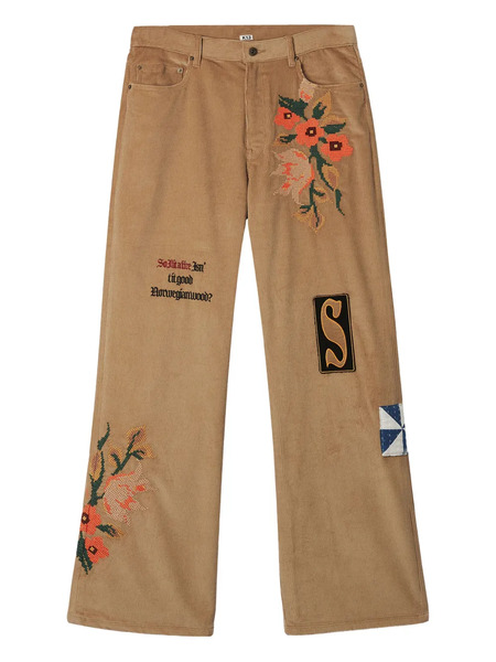  Khoki Floral-embroidery Patch-detail Trousers - Neutrals 