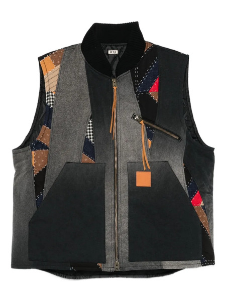  Khoki Patchwork Zipped Waistcoat - Black 