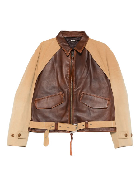  Khoki Pocketed Belted Leather Jacket - Brown 