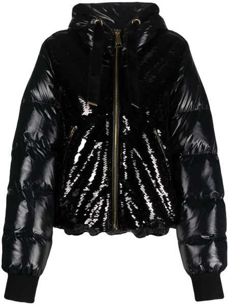  Khrisjoy Puff Glossy Sequins Hooded Jacket - Black 