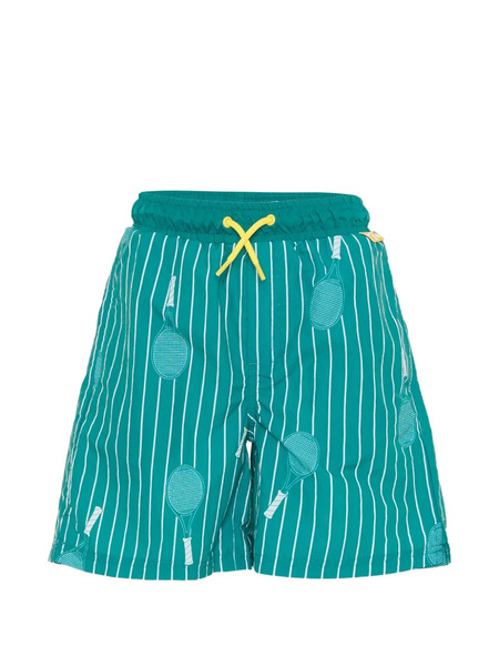  Kids Around Tennis Striped Swim Trunks - Green 