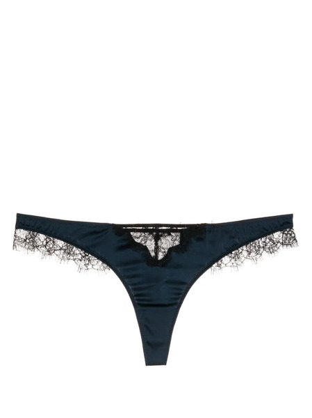  Kiki De Montparnasse Lace Inset Silk Thong - Blue 