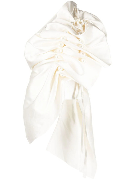  Kimhekim Asymmetric Gathered Pearl-detail Blouse - White 