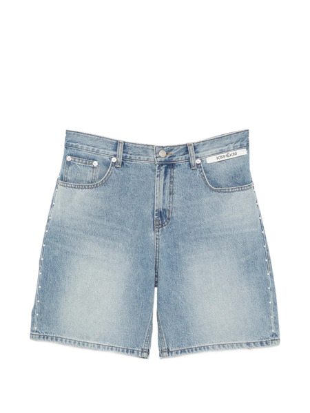  Kimhekim Faux-pearl Embellished Denim Shorts - Blue 