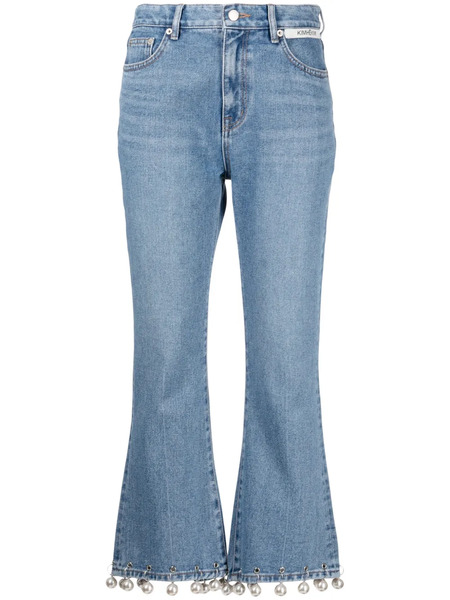 Kimhekim Faux-pearl Embellished Mid-rise Cropped Jeans - Blue 
