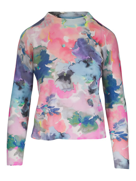  Kinross Cashmere Floral Long-sleeve Top - Pink 