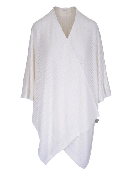  Kinross Cashmere Linen Poncho - White 